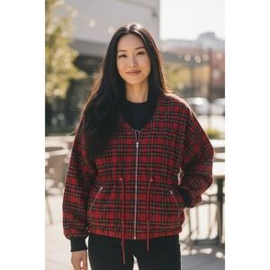 Vintage Karen Kane Womens L Plaid Jacket Wool Blend Fall Winter Boho Hiking Y2K